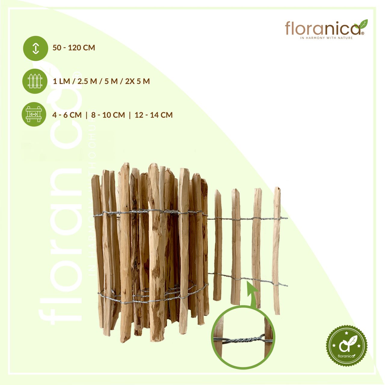 Floranica Staketenzaun Haselnuss Gartenzaun 1 lfm, Höhe 90 cm, Lattenabstand 4-6 cm Rollzaun Hundezaun