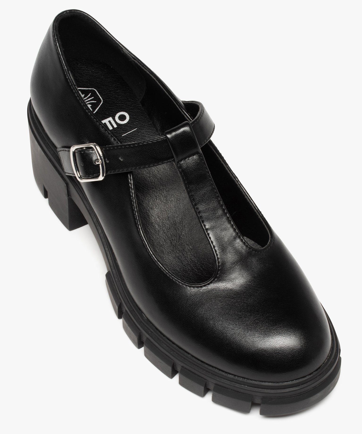 Derbies femme unis à boucle et à semelle crantée noir | GEMO