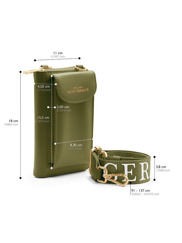 ATELIERS SAINT GERMAIN Leder-Handytasche in Khaki - (B)15 x (H)8 x (T)2 cm günstig kaufen onesize