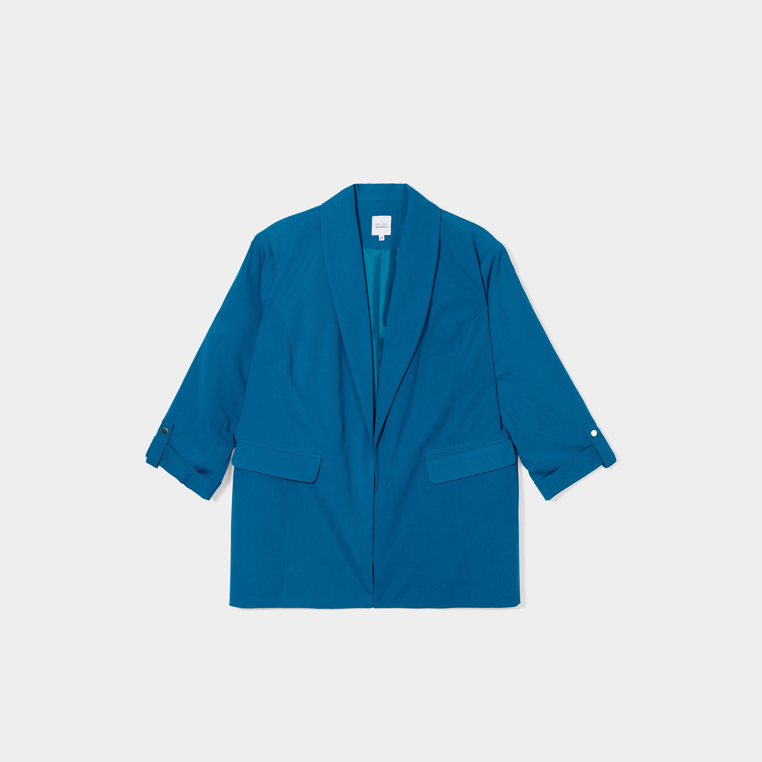 Veste droite manches 3 4 à revers bleu canard femme grande taille | La Halle