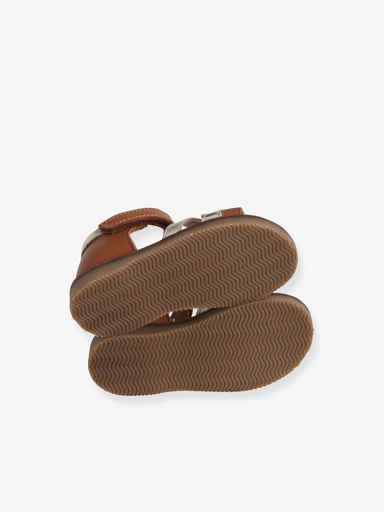 Sandales scratchées en cuir bébé cognac