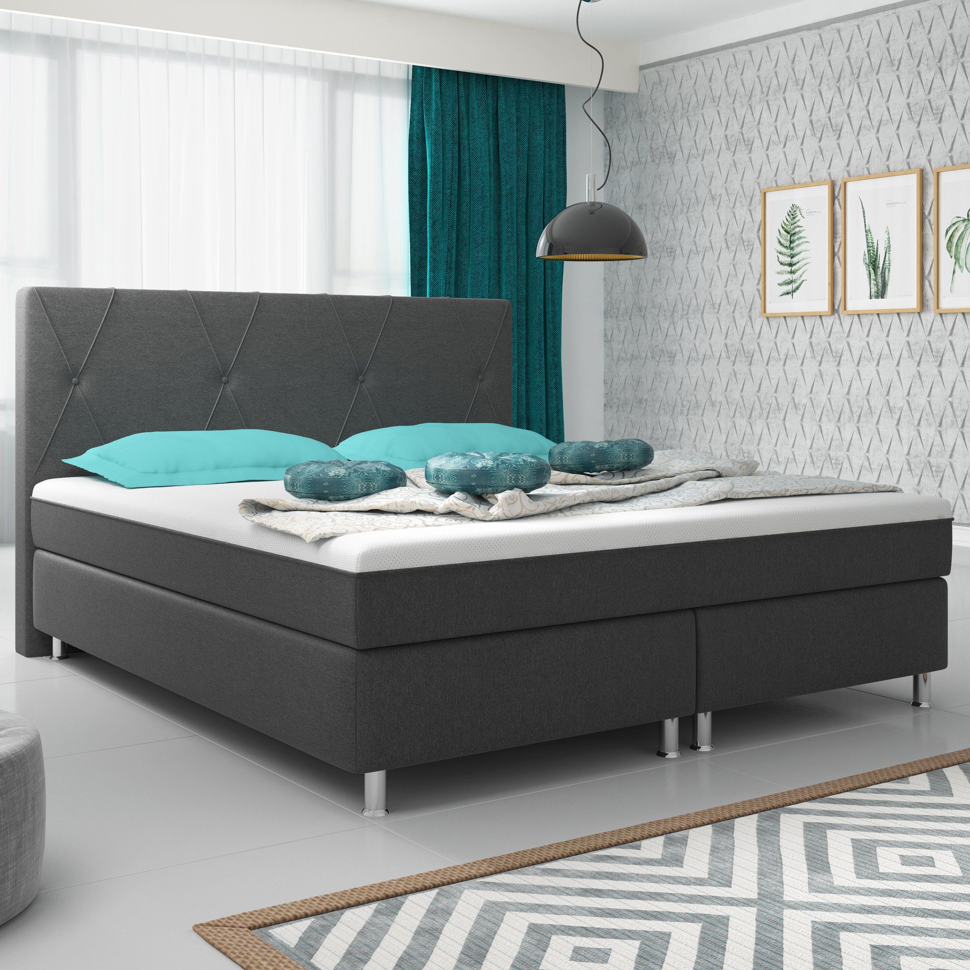 interbed Boxspringbett Boston Plus mit integriertem Topper 180x200 Webstoff
