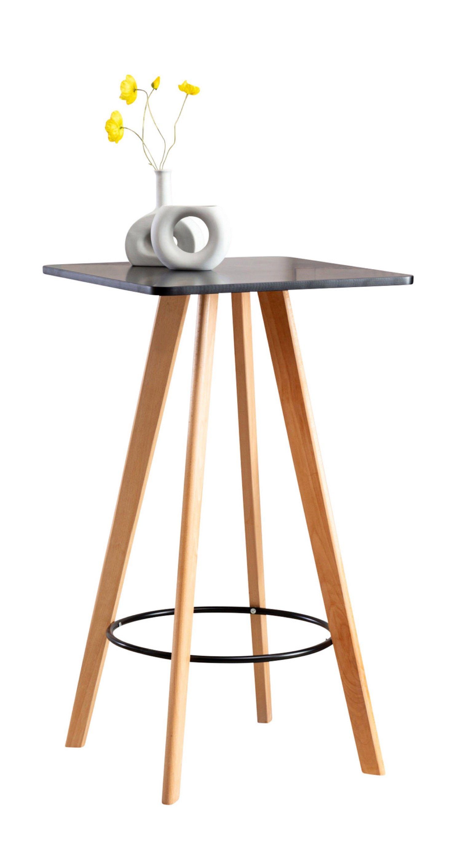 TPFLiving Stehtisch Minios - Bartisch für Küche, Esszimmer, Wohnzimmer, Balkon, Terrasse (Bistrotisch mit Buchenholz-Tischplatte - Durchmesser: 60 cm, 1-St., Design Tisch mit Buchenholz-Gestell und Fußstütze), Maße (BxLxH): 60 x 60 x 105cm - Gewicht