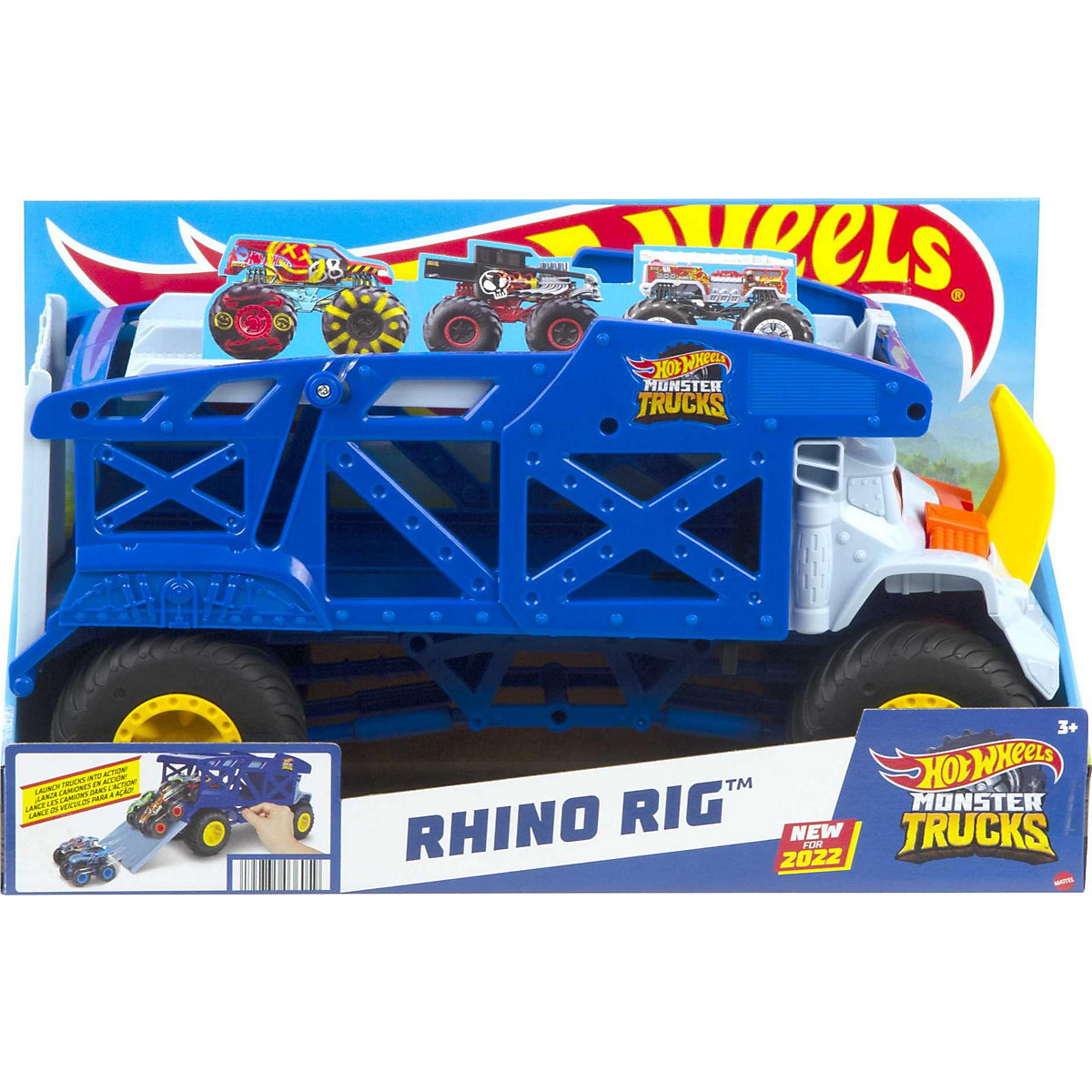 Hot Wheels Monster Trucks Transporter Nashorn, Schlepper, Geschenk für Kinder ab 3 Jahren