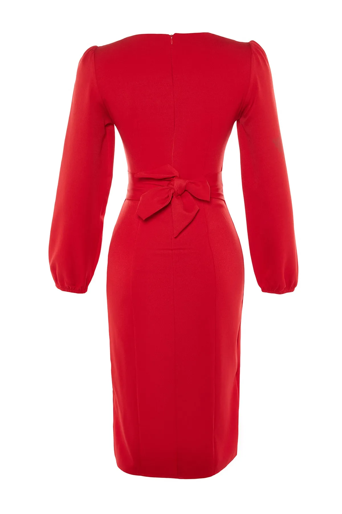 Trendyol Collection  Rotes, detailliertes Webkleid mit Krawatte TWOAW23EL00895