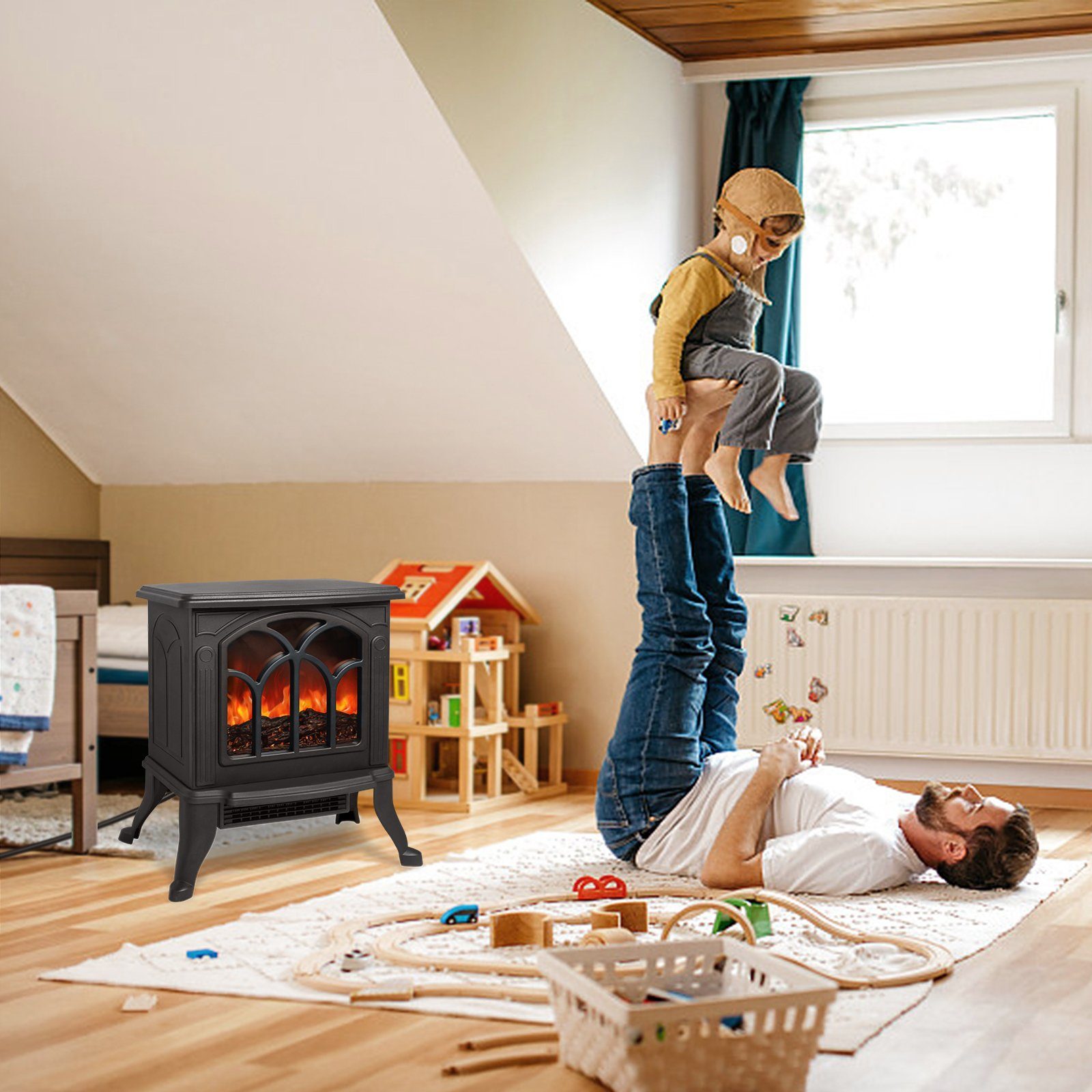 AUFUN Elektrokamin mit Heizlüfter, LED Kaminfeuer Effek Kaminofen Flammeneffekt 750/1500W