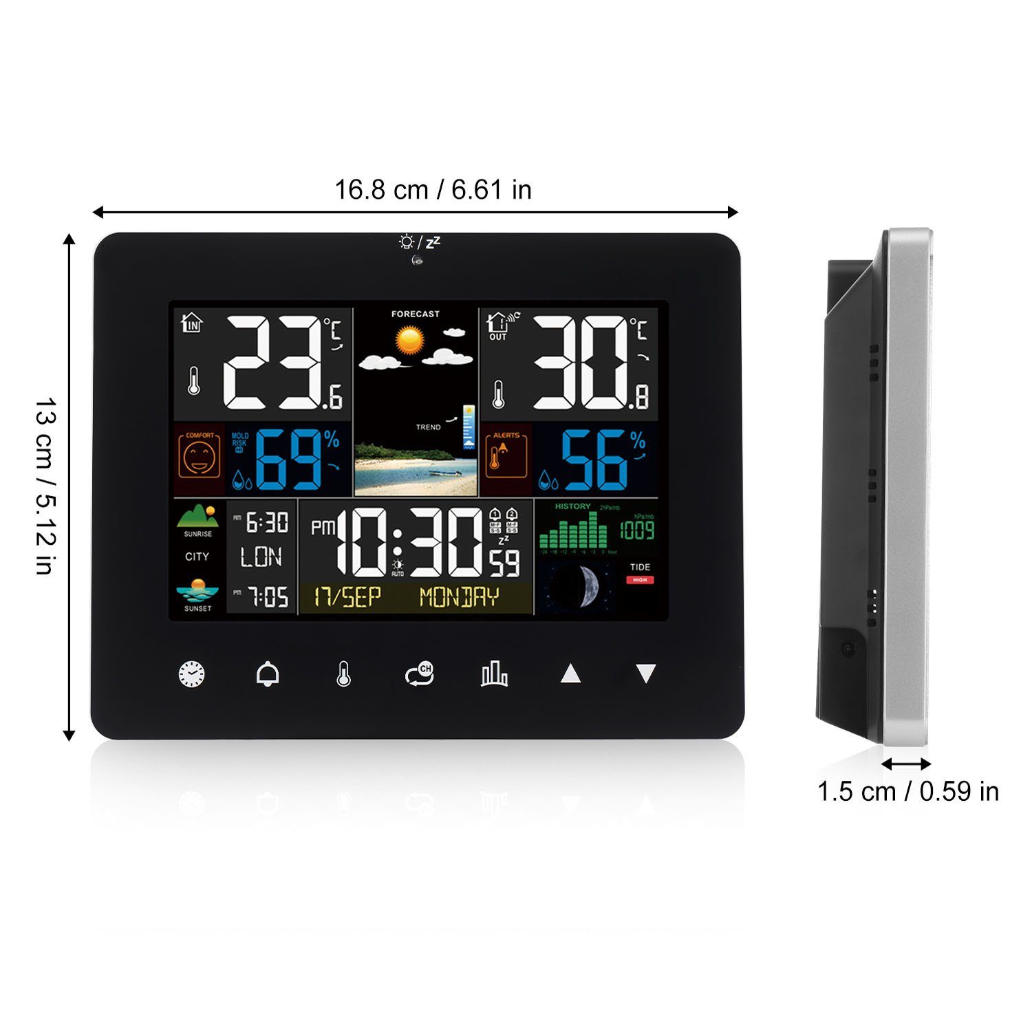 LETGOSPT Touch-Screen Thermometer Wettervorhersage Wetterstation (mit Sensor)