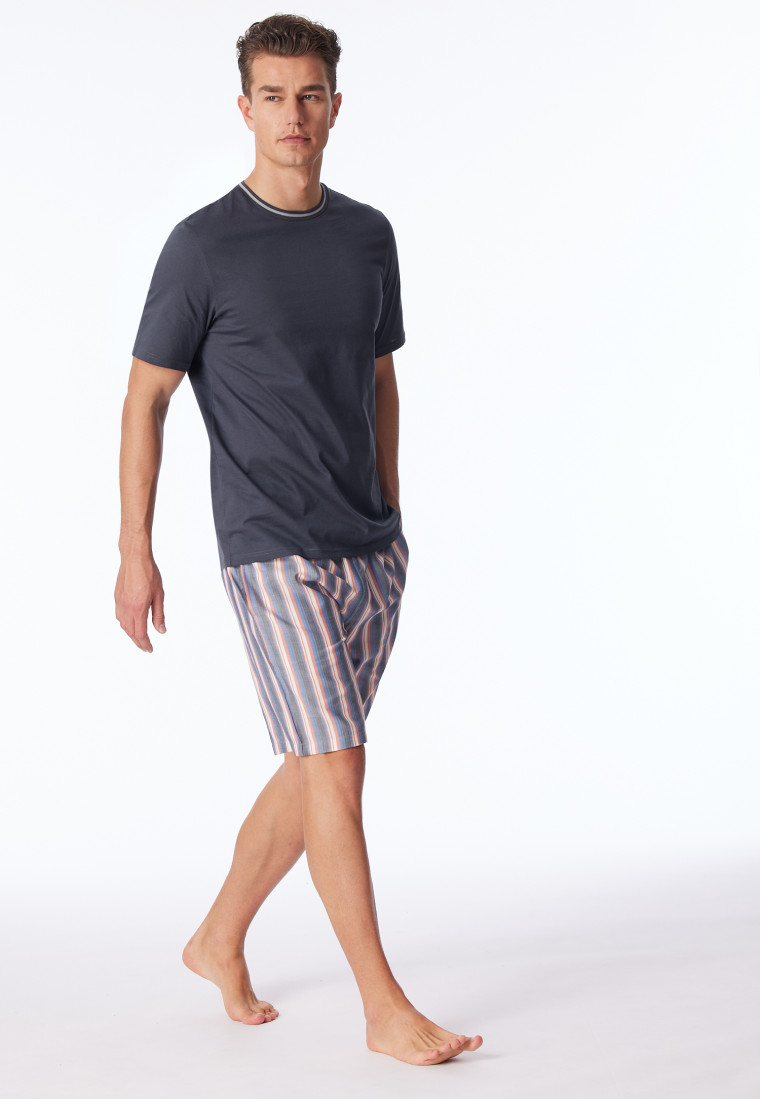 Schlafanzug kurz Organic Cotton Streifen kohle - Selected! Premium