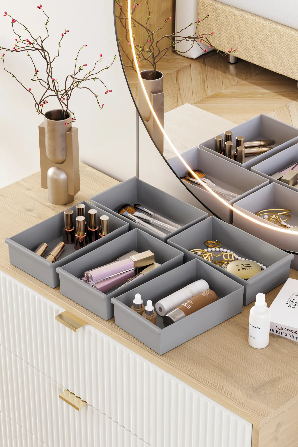 Pufwin Home  10-teiliges Schubladen-Kosmetik-, Make-up- und Schmuckset sowie ein Mehrzweck-Organizer-Set