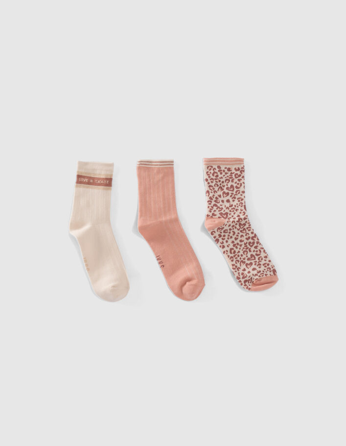 Chaussettes roses, écrues, marron fille