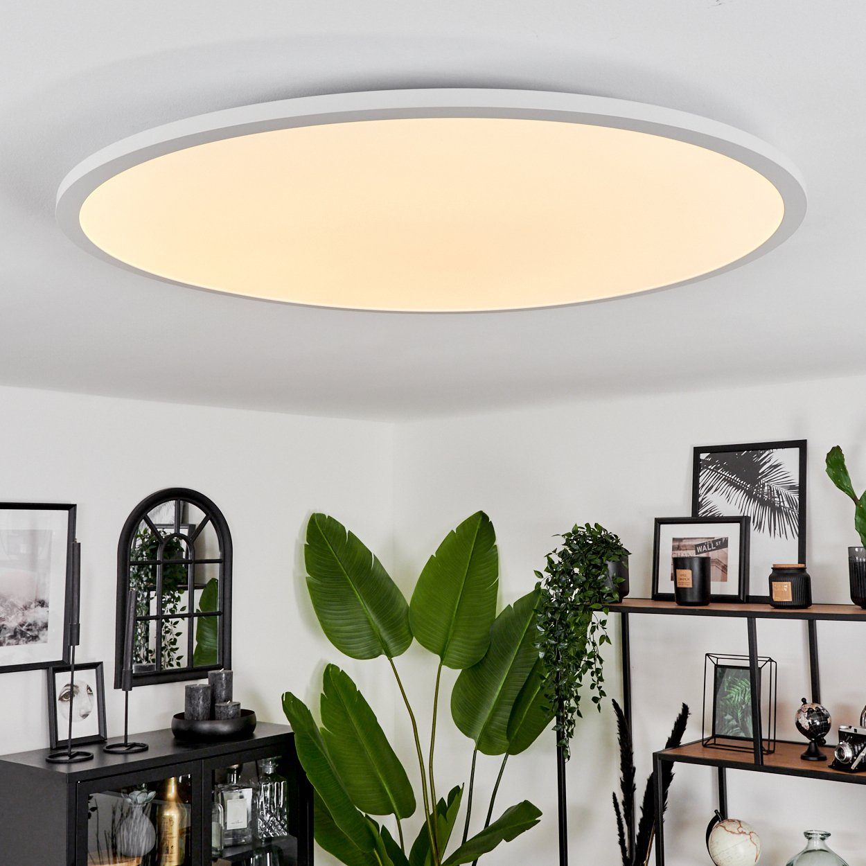 hofstein Deckenleuchte dimmbare Deckenlampe aus Metall/Kunststoff in Weiß (80 cm), LED wechselbar, 2700-6500 Kelvin, RGB Farbwechsler, steuerbar über Smart App/ Fernbedienung