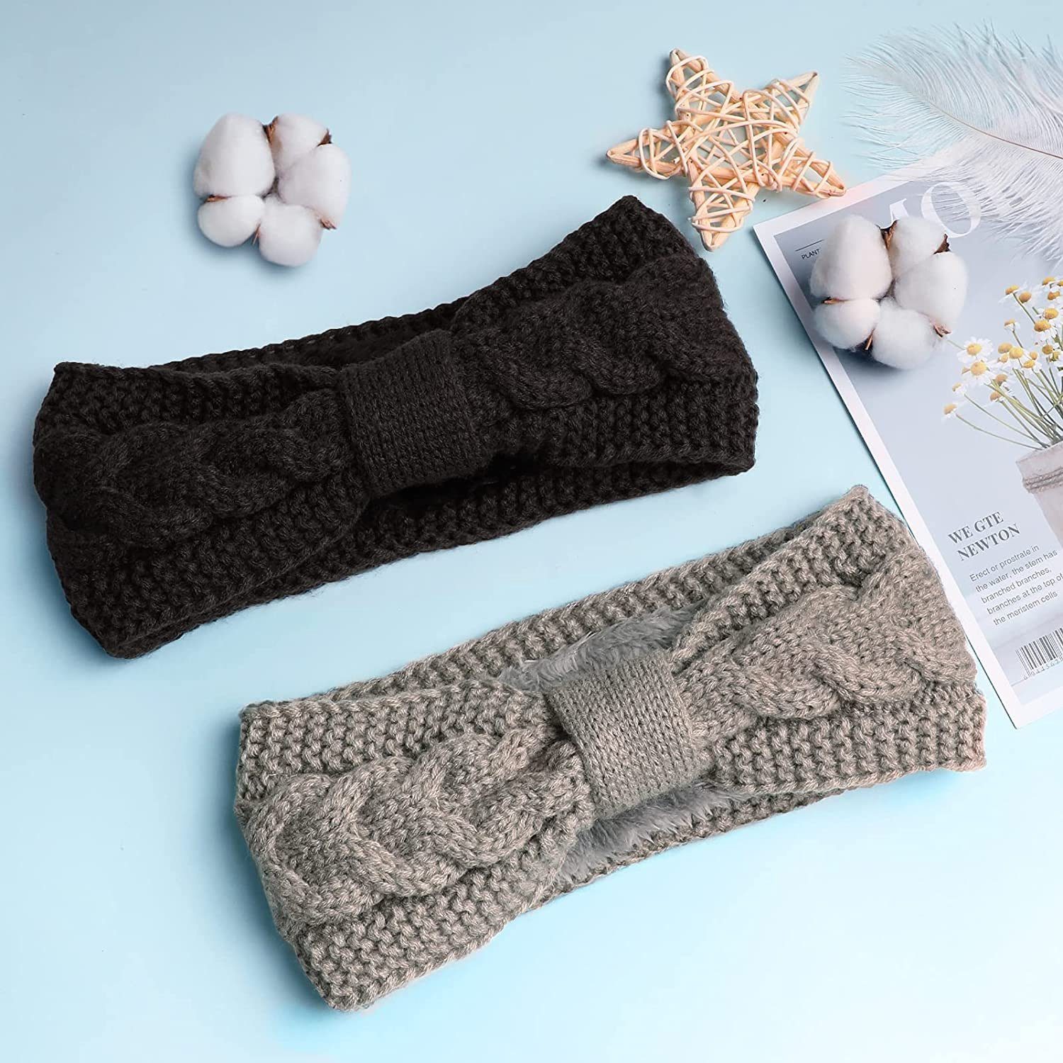 zggzerg Stirnband Stirnband Damen Winter, 2 Pcs Stirnbänder Strick, Haarband Ohrenwärmer