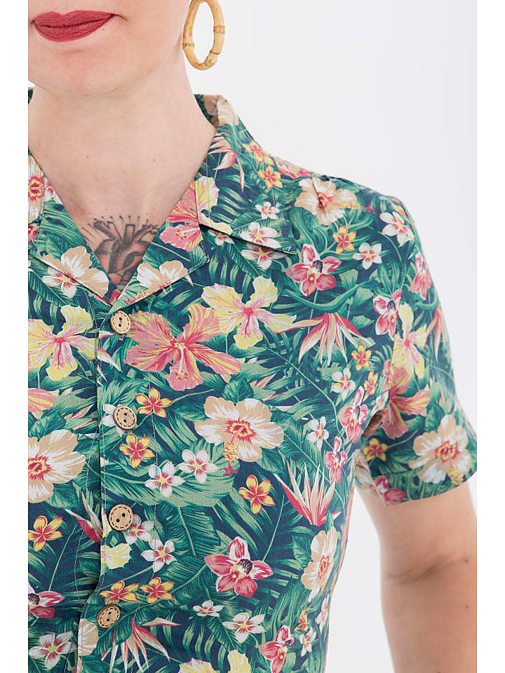 Queen Kerosin Queen Kerosin Bluse mit tropischem Muster in grün günstig kaufen XXL
