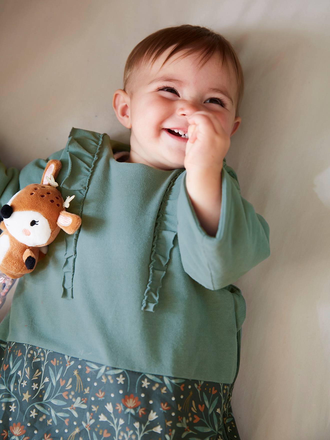 Vertbaudet Baby Winterschlafsack MAGIC FOREST, abnehmbare Ärmel Oeko-Tex - grün bedruckt