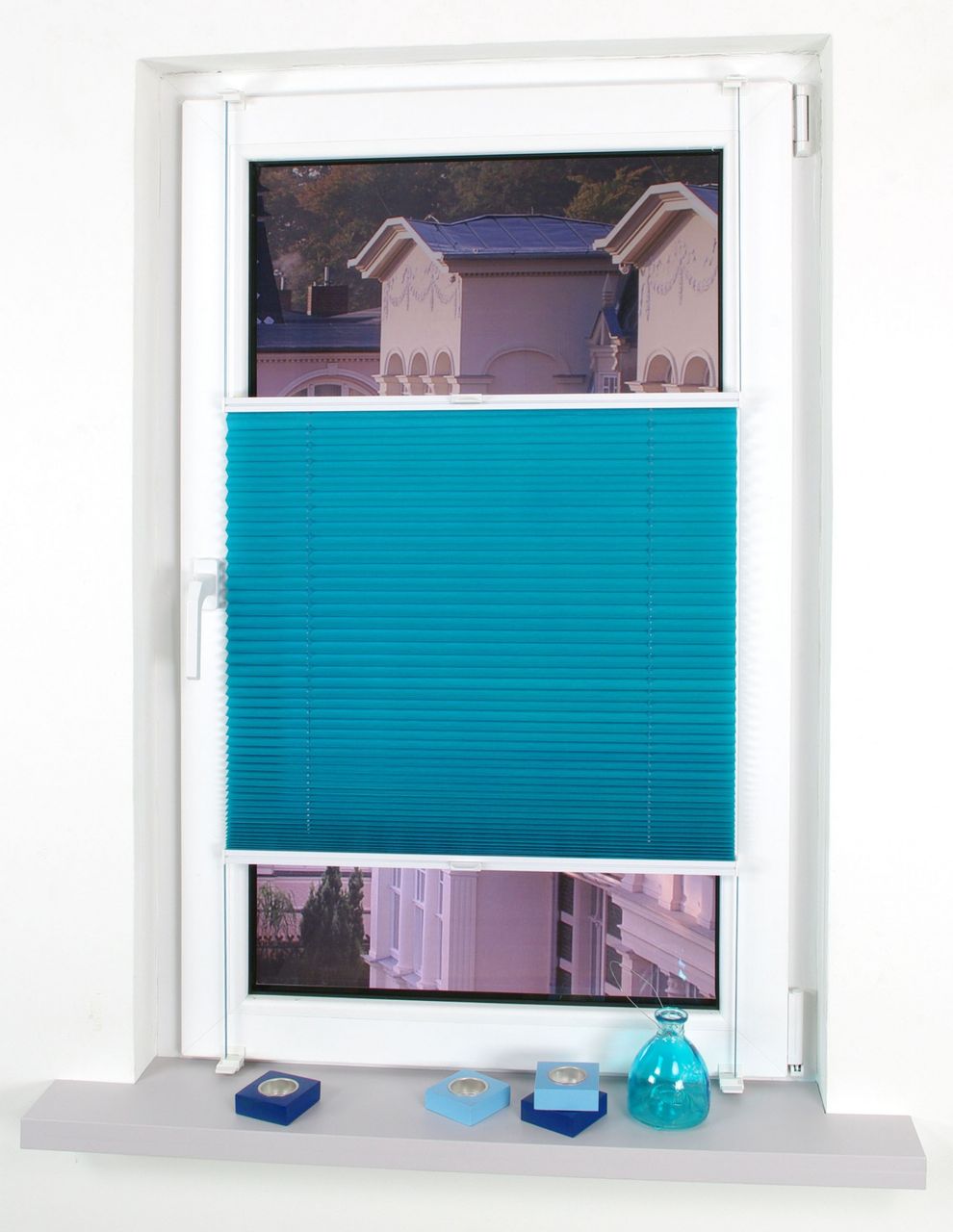 Bella Casa Klemmfix-Plissee verspannt, 150 x 75 cm, Blue Lagoon