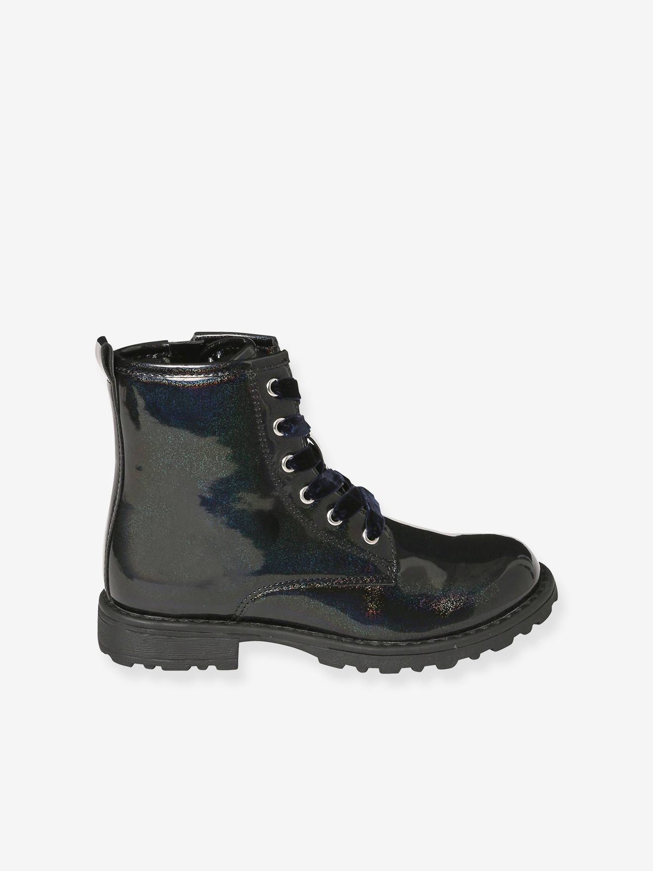 Boots vernies lacées et zippées fille noir