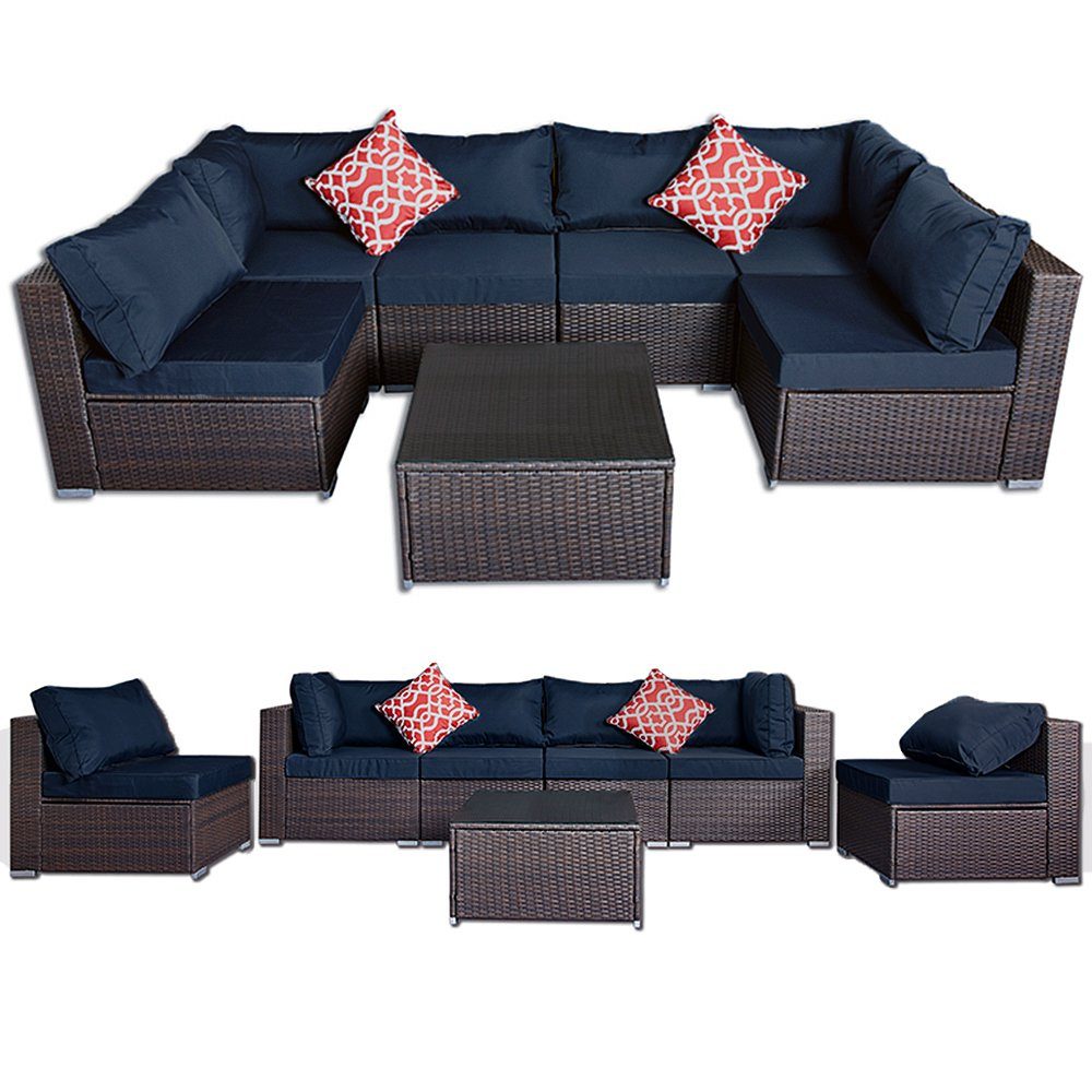 Mucola Gartenlounge-Set Gartenmöbel Sitzgruppe Lounge Rattanmöbel Gartenset XXL Marineblau, (Stück, 24-tlg), Hochdichter Schaumstoff