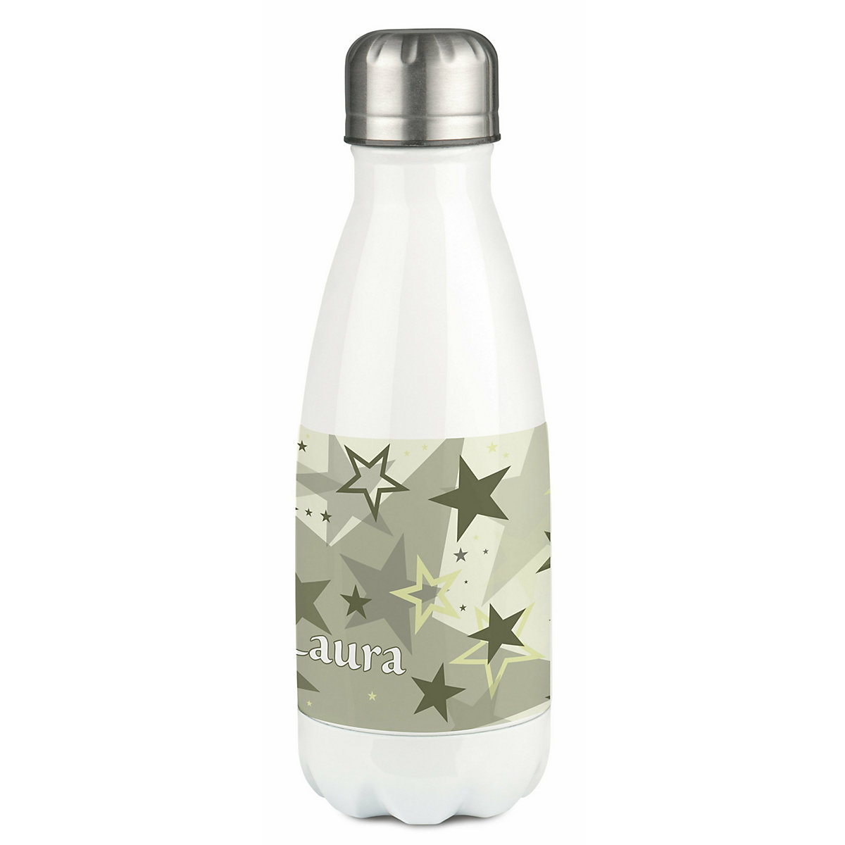 Edelstahl Kinder Thermoflasche / Trinkflasche bunt Sternenhimmel Farbe grau beige Spülmaschinenfest, Auslaufsicher, Bruchfest, Doppelwandig, Für Heißgetränke geeignet, Mit Deckel, Isoliert