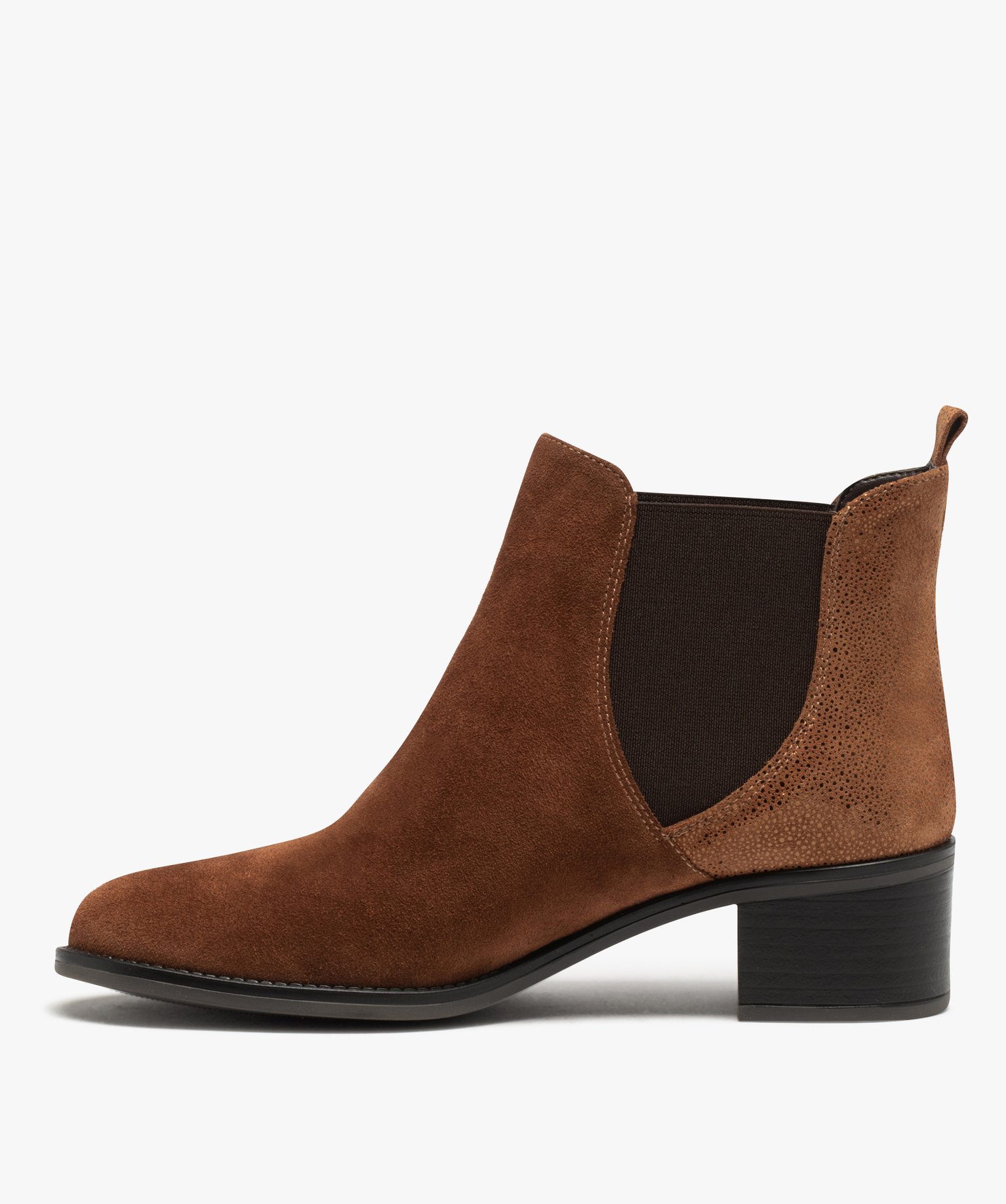 Chelsea boots dessus cuir à petit talon femme camel | GEMO