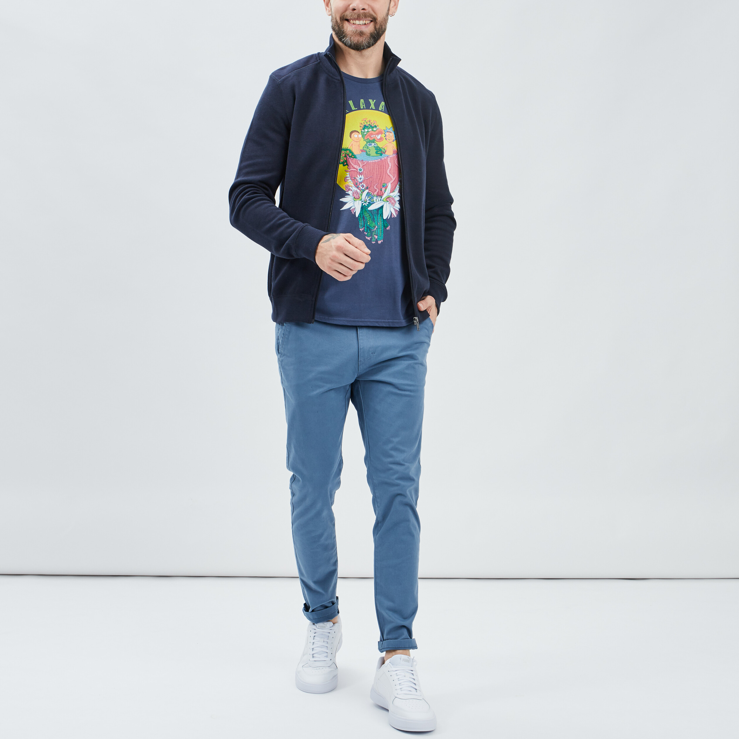 Gilet zippé avec col montant bleu marine homme | La Halle