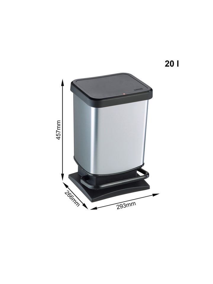 Rotho Paso Mülleimer 20l mit Deckel, Kunststoff (PP) in Silber metallic günstig kaufen onesize