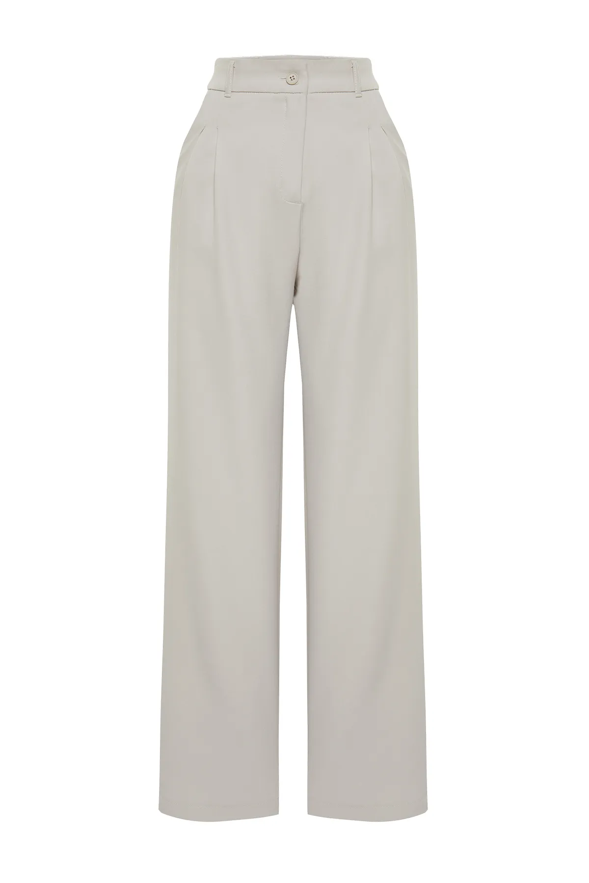 Trendyol Collection  Nerzfarbene, gewebte Hose mit hoher Taille und weitem Bein und Plissee-Muster TWOSS24PL00114