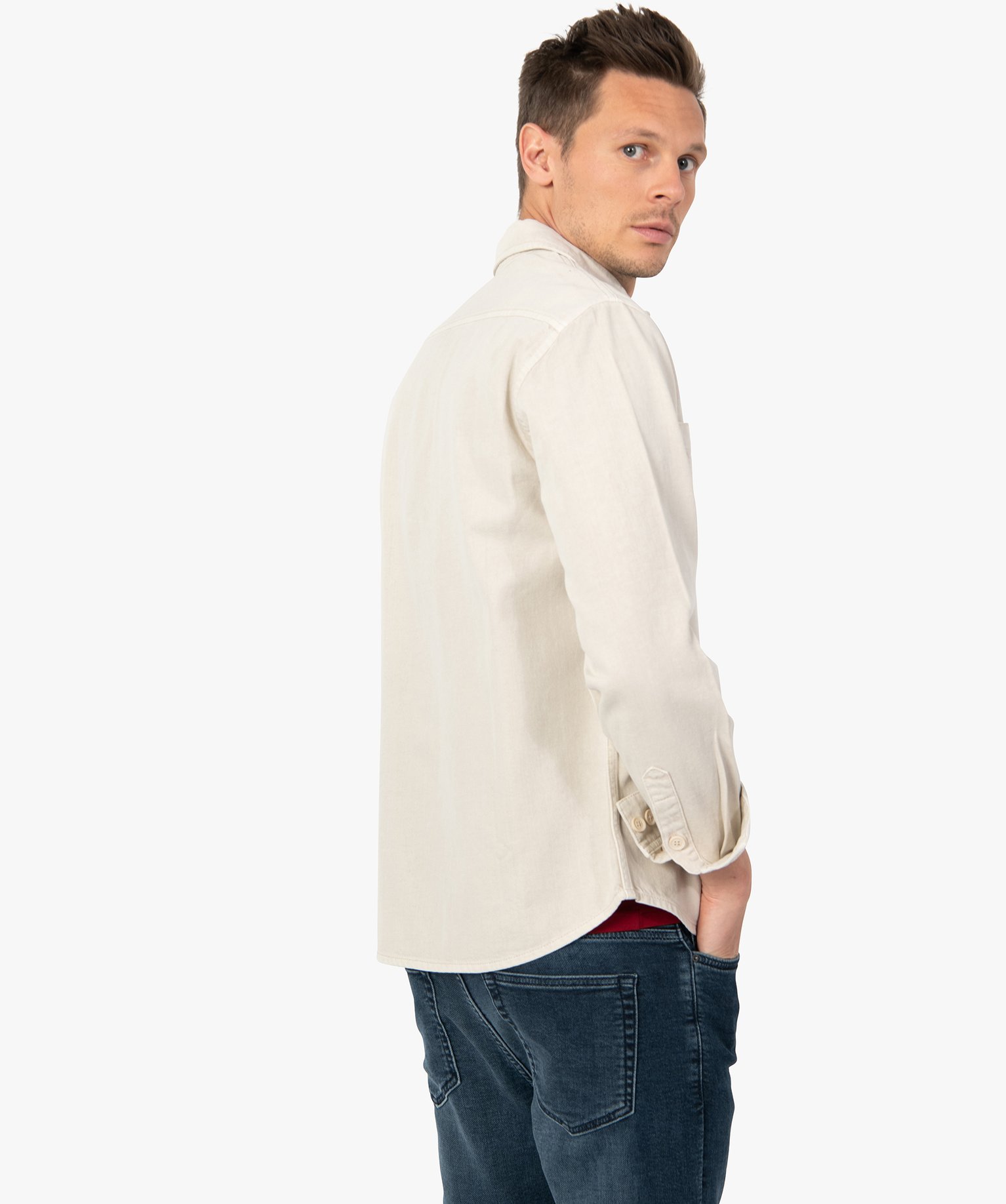 Sur-chemise homme unie aspect denim beige clair | GEMO