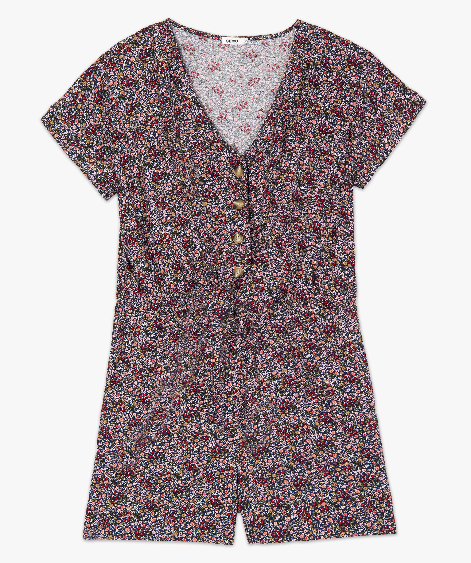 Combishort femme à motifs fleuris boutonné sur l’avant imprime | GEMO