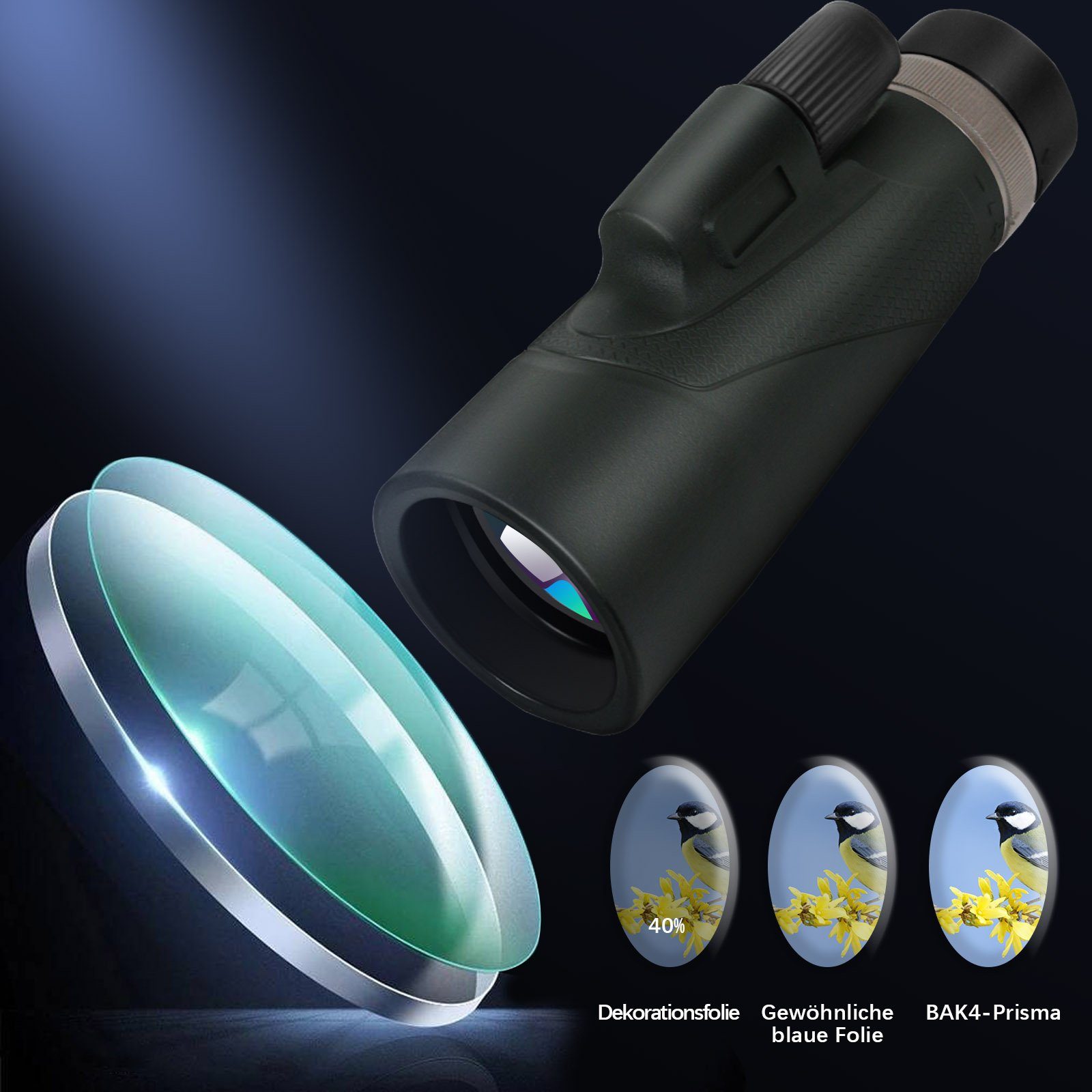iceagle Linsenteleskop Monokular Teleskop mit Stativ und Handyhalterung, 12x56 HD