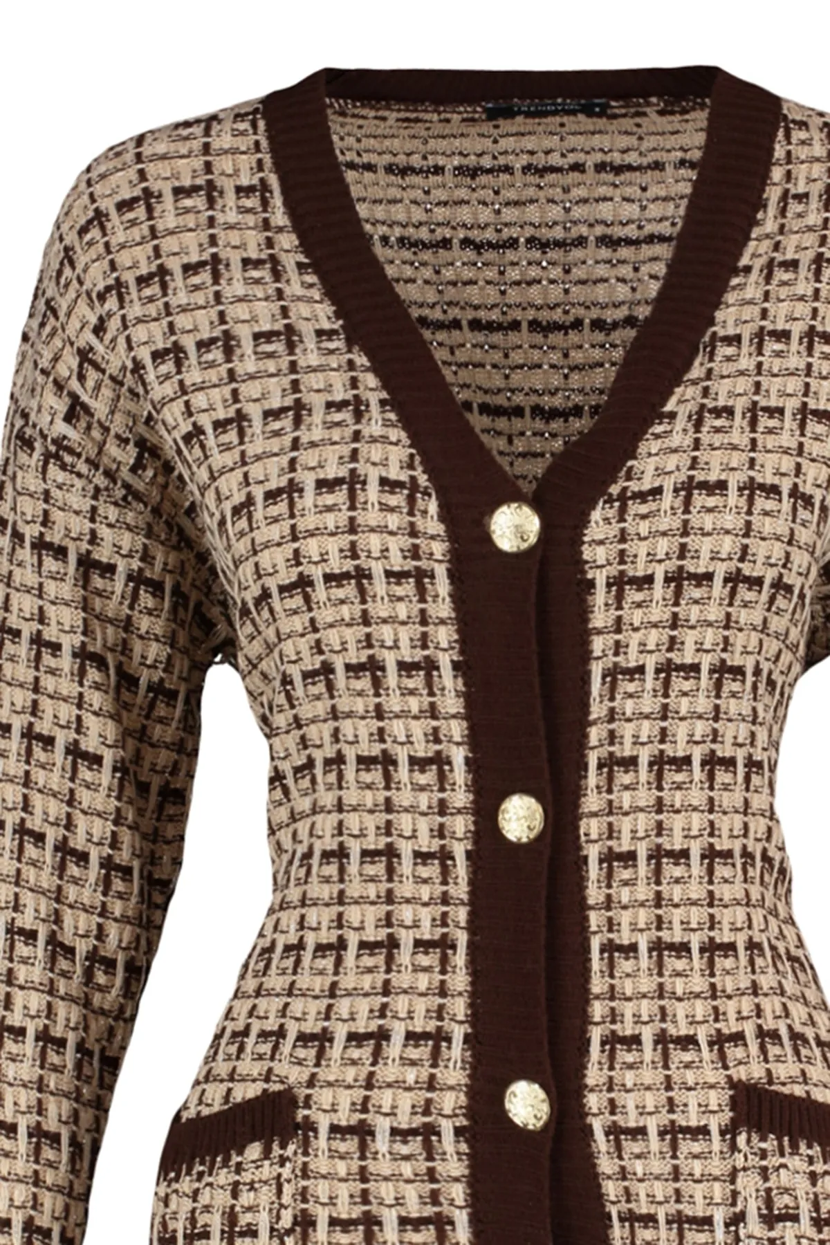 Trendyol Collection  Braune, weite Strickjacke in Tweed-Optik mit Glitzer TWOAW21HI0250