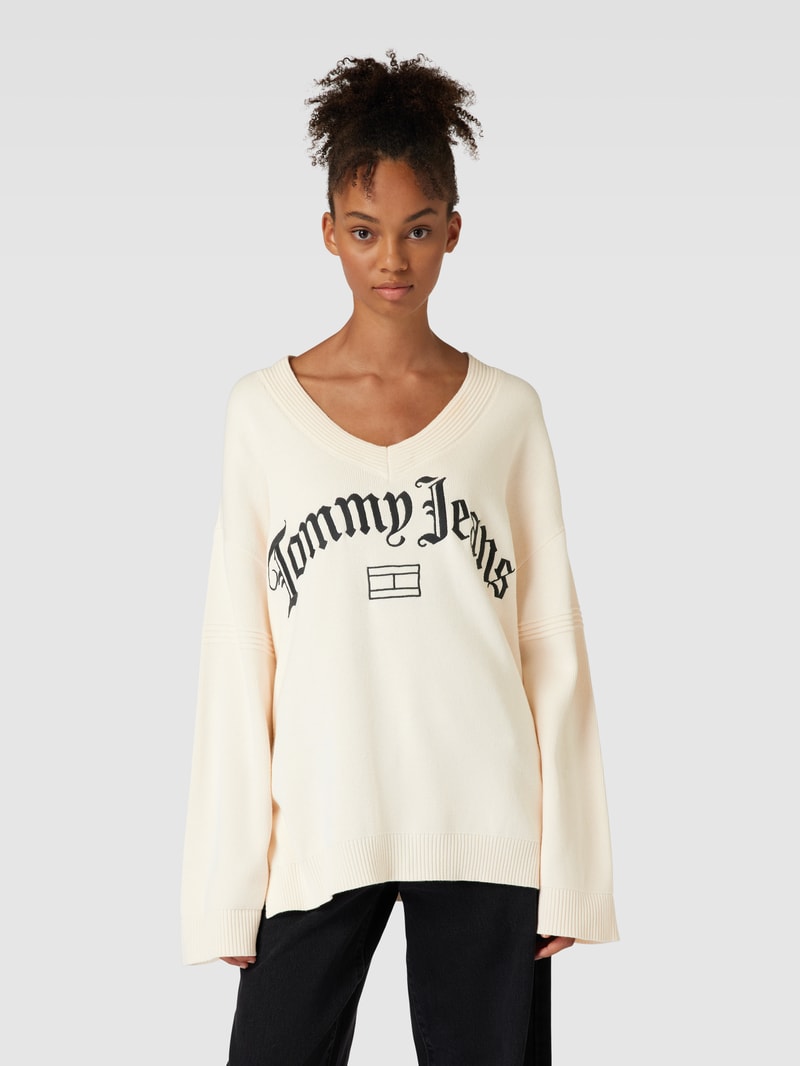 Strickpullover mit Label-Stitching Modell 'GRUNGE' in offwhite