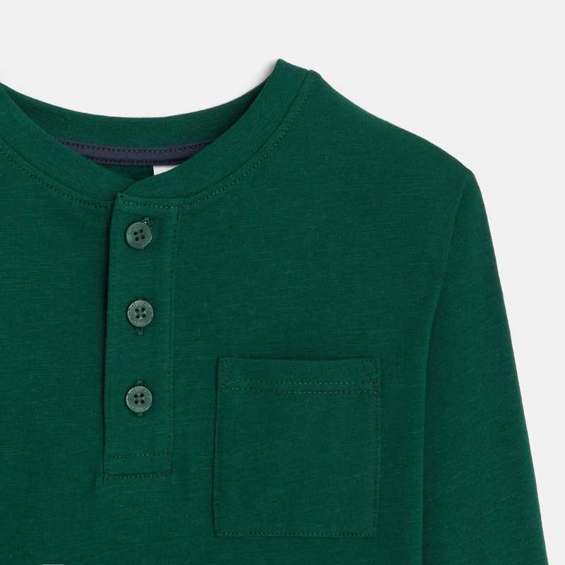 T-shirt à col boutonné vert garçon