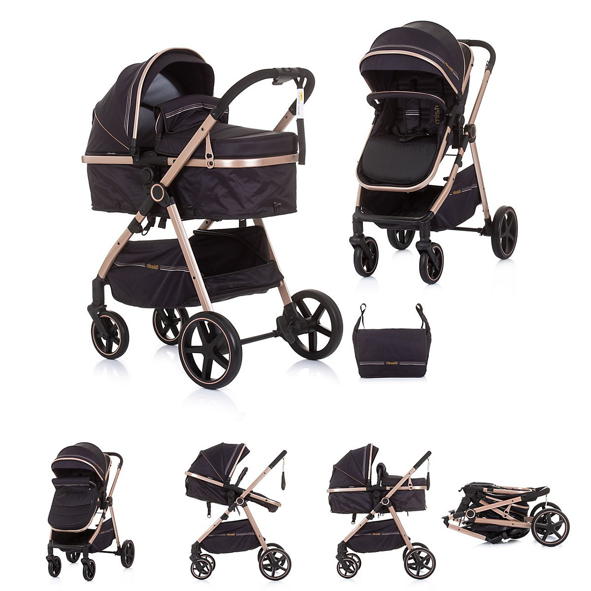 Kinderwagen Misty umbaubar Fußabdeckung Tasche Tragetasche Sportsitz Kombikinderwagen