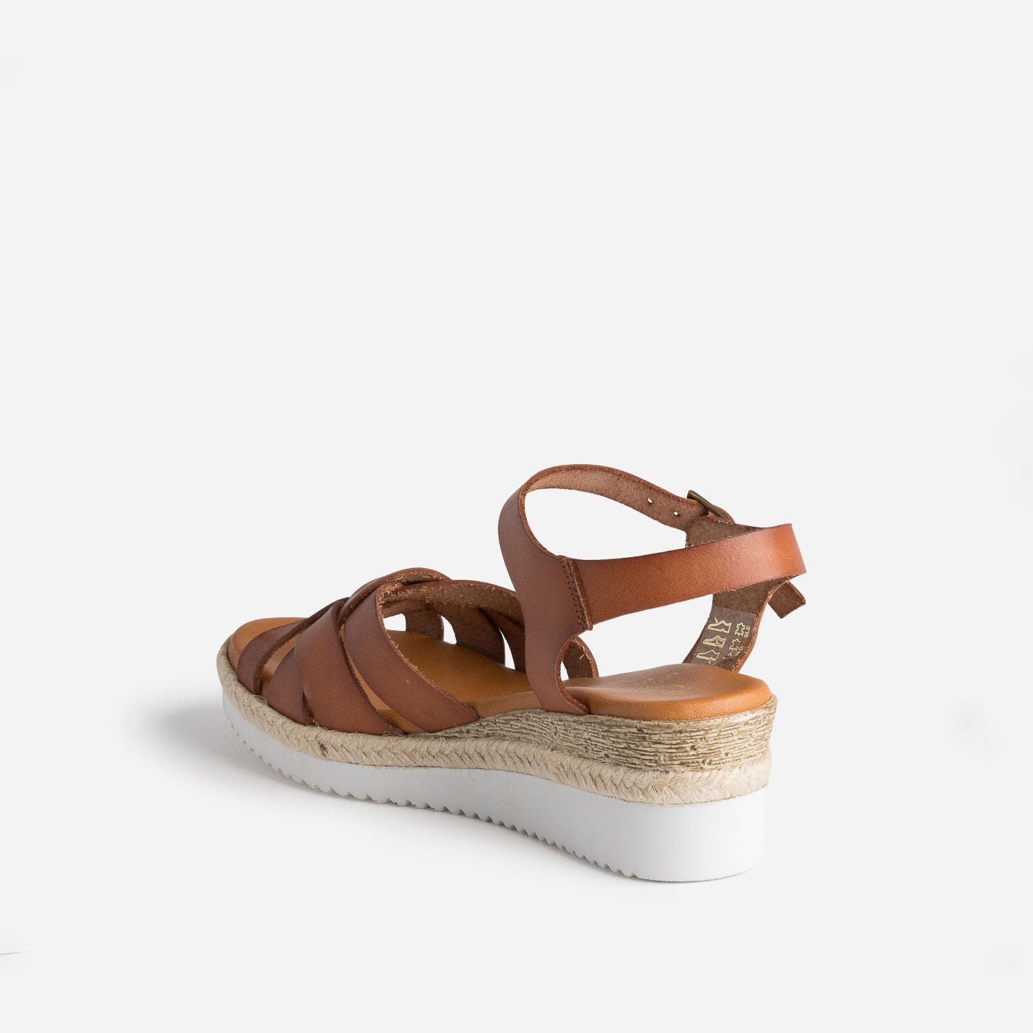 Sandale compensée cognac éco-conçue en cuir