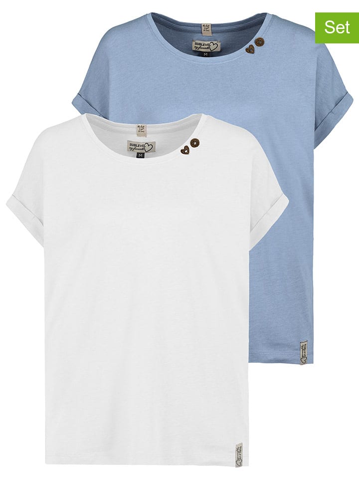 Sublevel 2er-Set: Shirts in Weiß/ Hellblau günstig kaufen