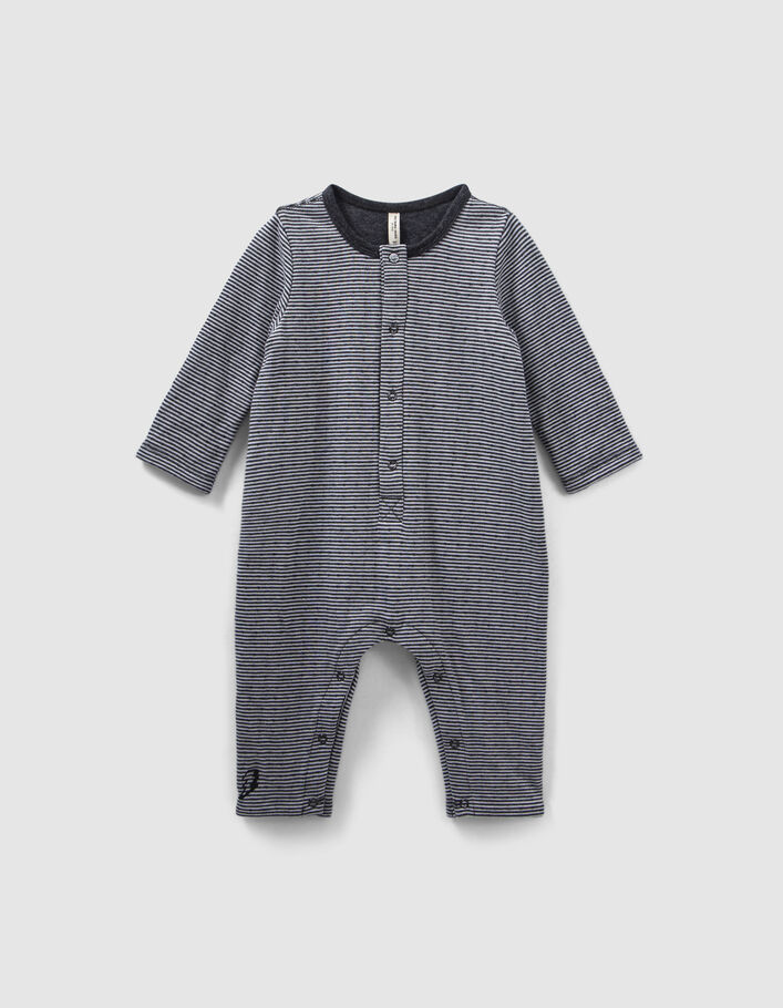 Combinaison gris chiné rayé print dos coton bio bébé