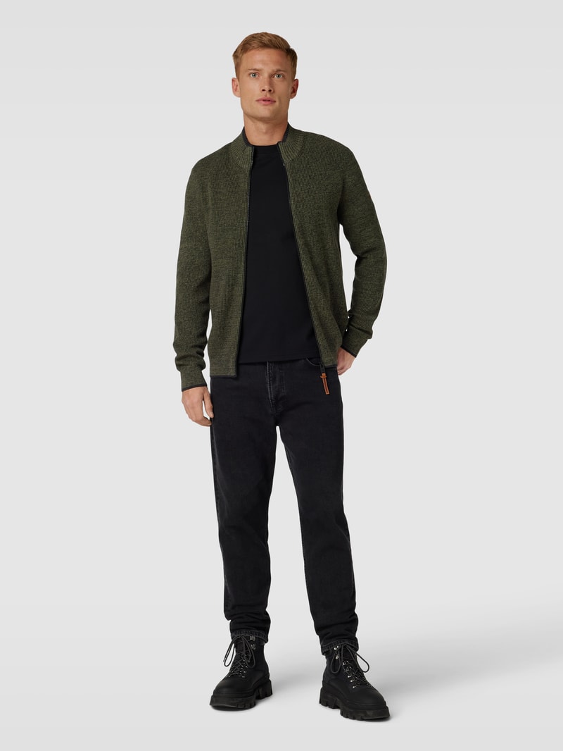 Strickjacke mit Stehkragen in khaki