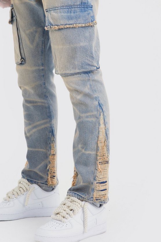 Zerrissene Slim-Fit Cargo-Jeans