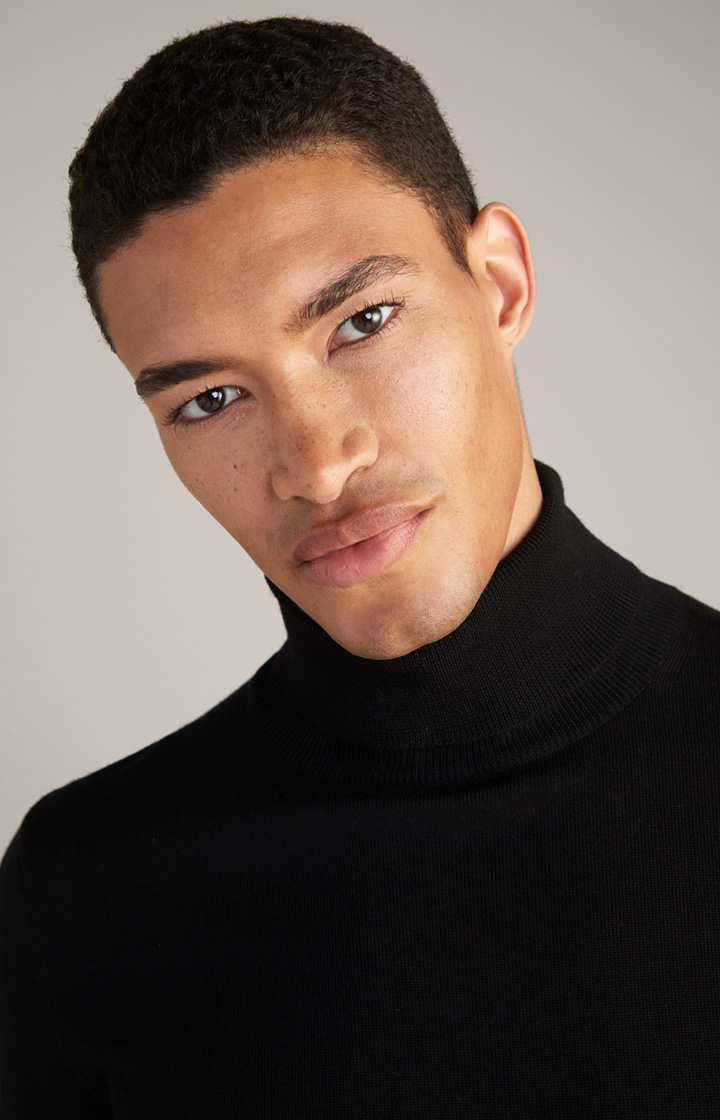 Merinowoll-Rollkragenpullover Donte in Schwarz