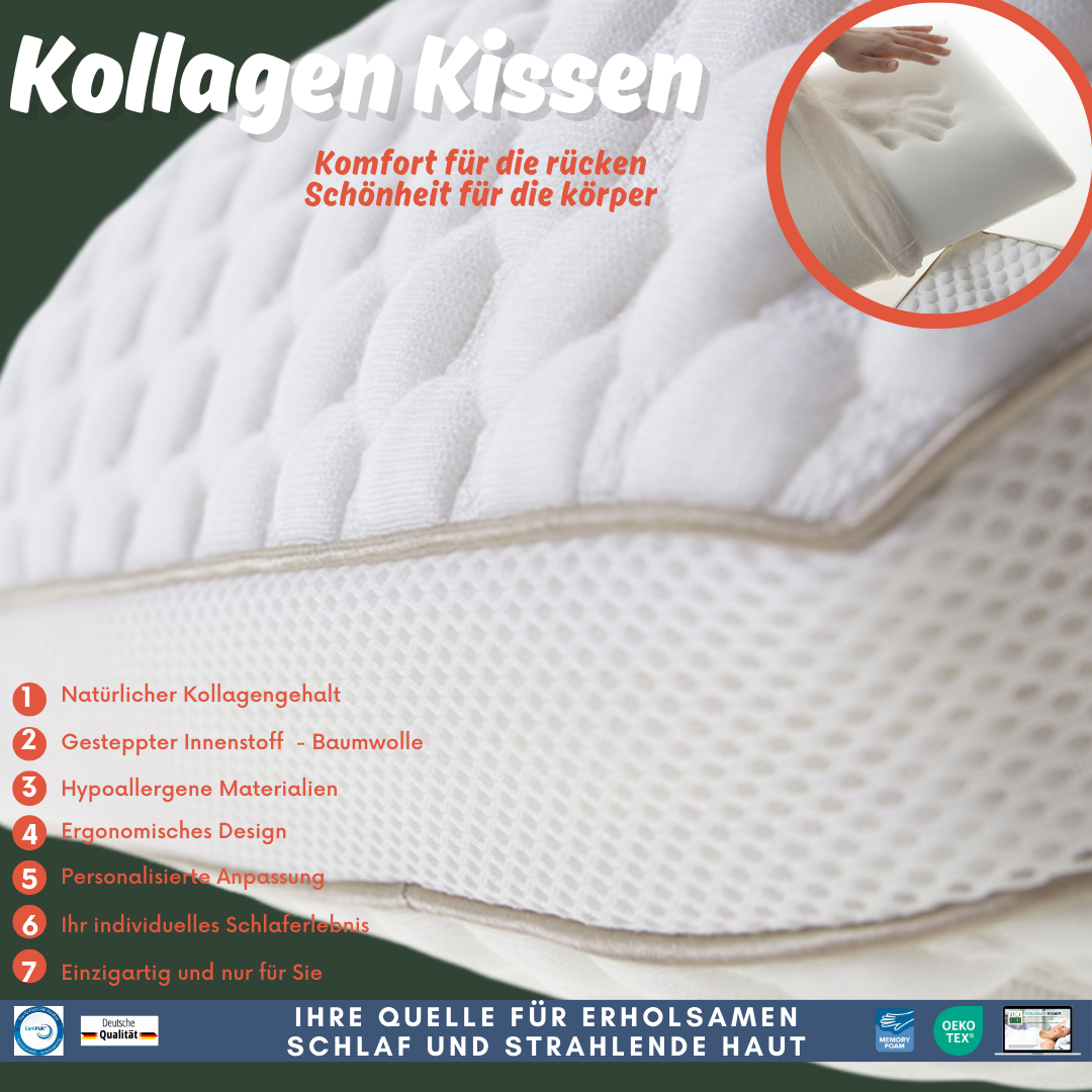Arga Home Nackenstützkissen Orthopädisches Kopfkissen Kollagen Kissen Nackenkissen 60x40