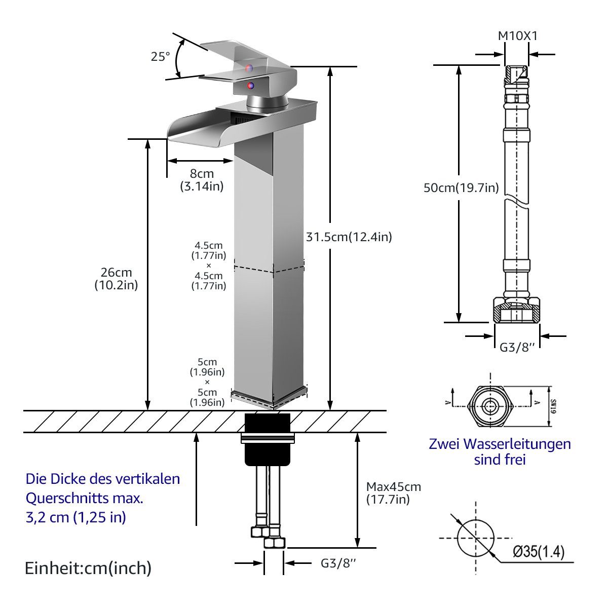 MULISOFT Waschtischarmatur Wasserhahn Bad, Wasserfall Wenig Lärm Einhandmischer 304 Edelstahl Hochwertige Armatur Waschbecken Wassersparend Messing