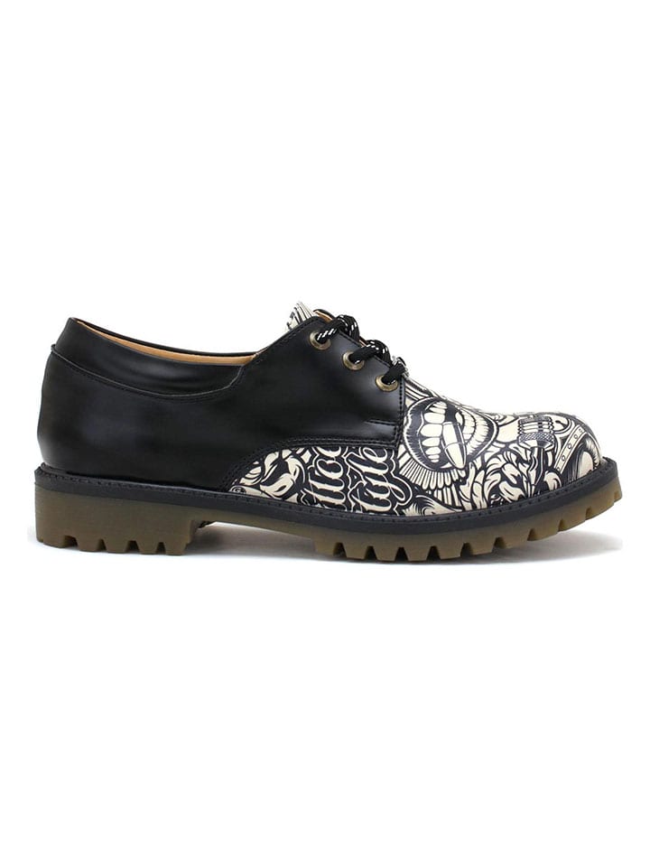 Goby Leder-Schnürschuhe in Schwarz/ Creme günstig kaufen