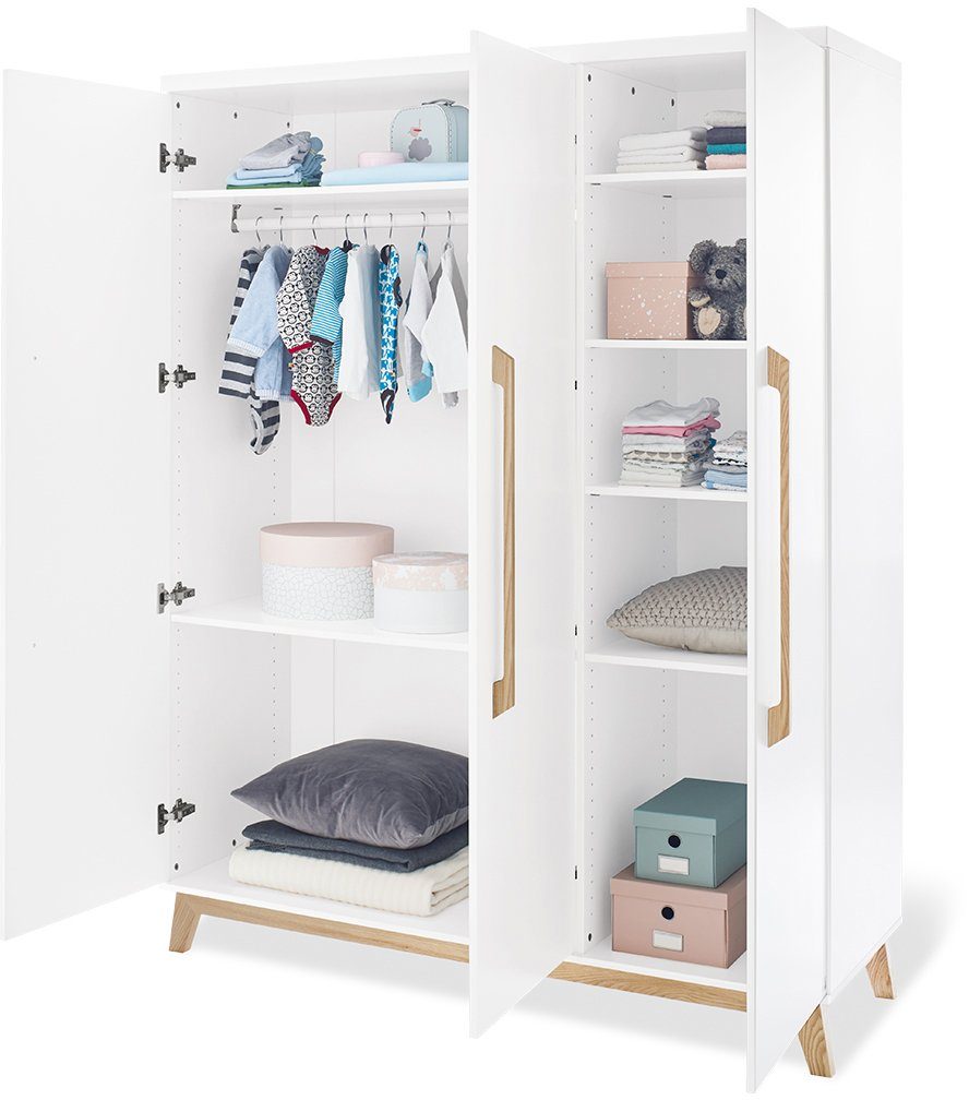Pinolino® Babyzimmer-Komplettset Riva, (Set, 4-St., Kinderbett, Wickelkommode, Schrank, Wandregal), extrabreit groß; Kinderbett, Wickelkommode, 3-trg. Schrank & Wandregal