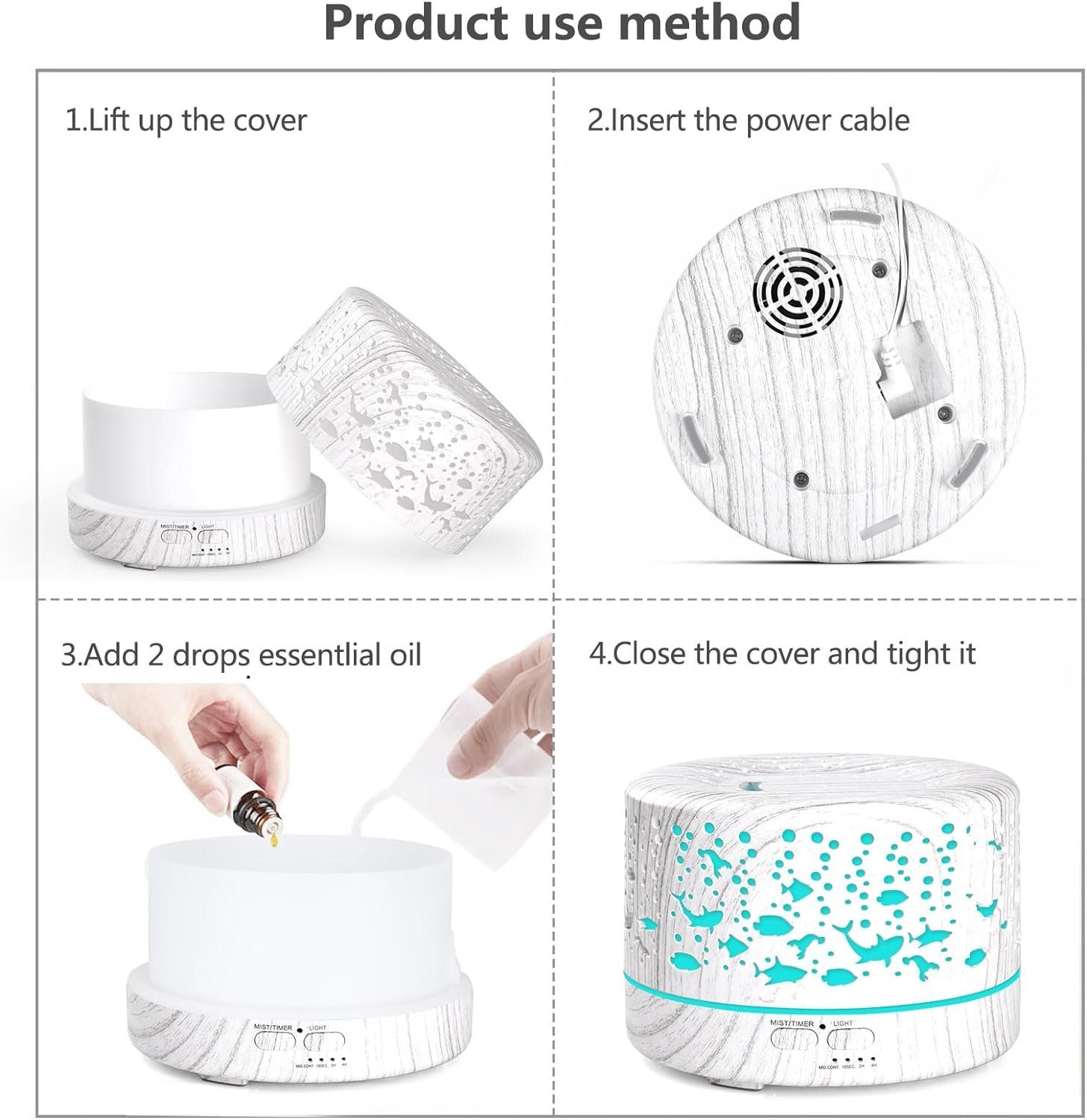 megadot Diffuser LED-Aroma-Diffuser, Ultraschall Luftbefeuchter mit Timer, 0,70 l Wassertank, Ultraschall Aromatherapie Diffusor LED mit 7 Farben für Büro,Yoga,Spa