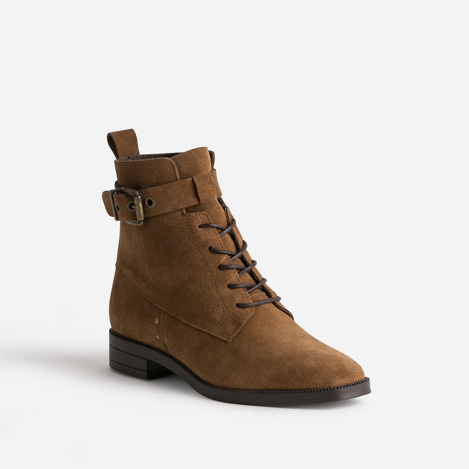Bottines camel éco-conçue en cuir velours