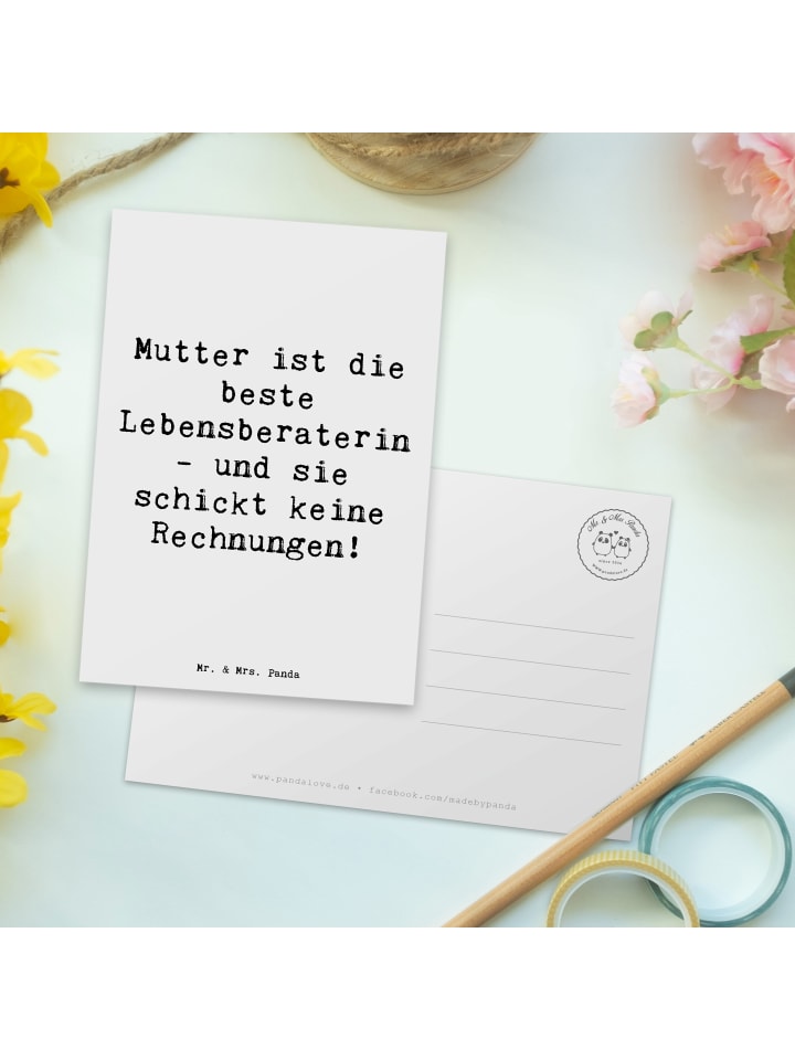Mr. & Mrs. Panda Postkarte Mama Ratschläge mit Spruch in Weiß günstig kaufen onesize