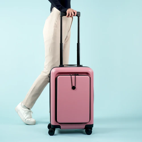 HND 4-wheel hard-shell suitcase, plain pink pouch