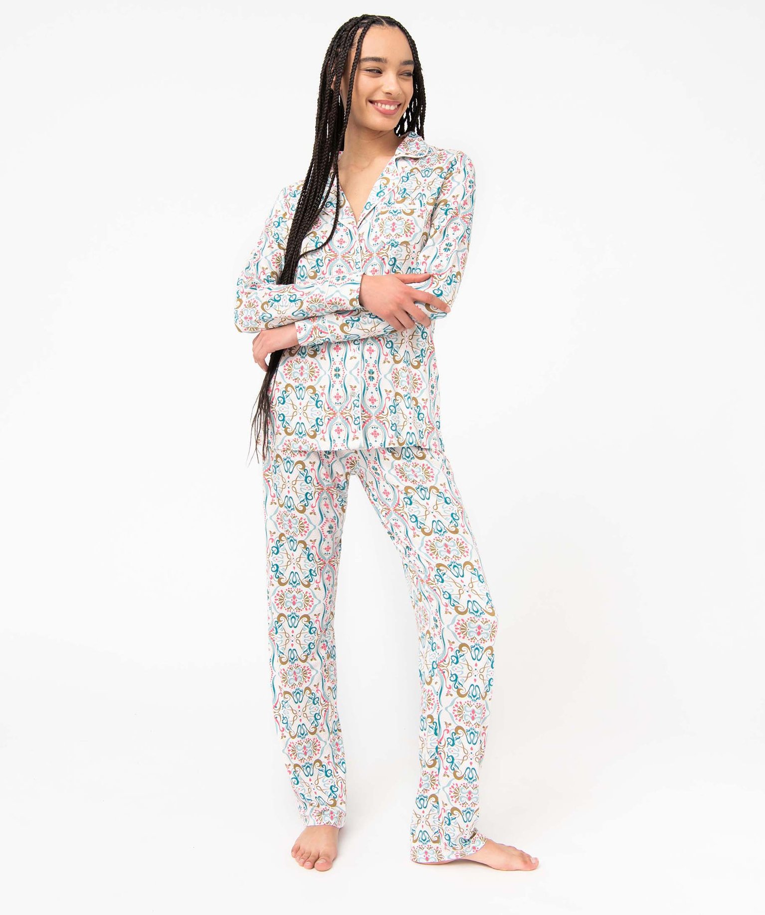 Pyjama deux pièces : chemise et pantalon femme imprime | GEMO