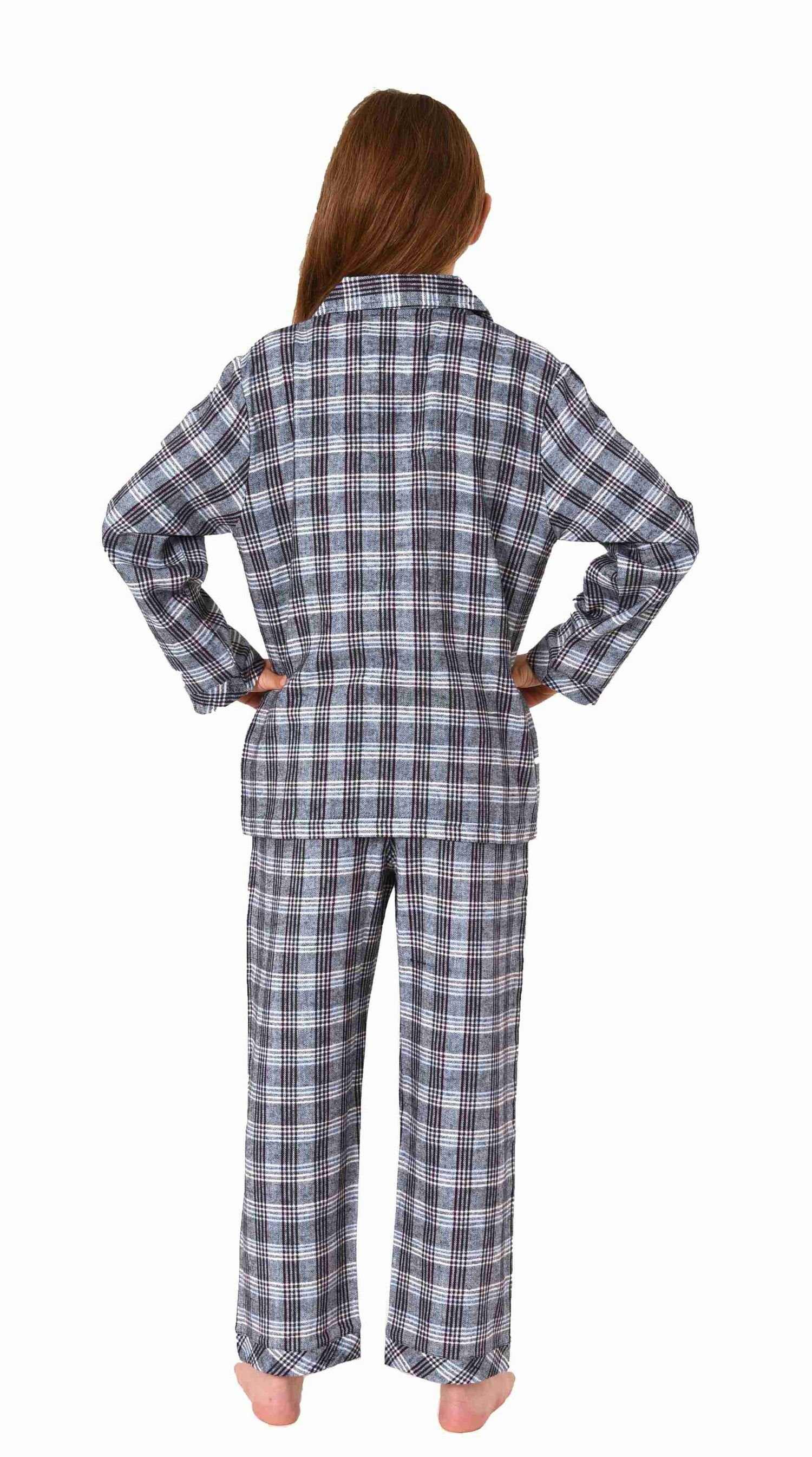 Normann Pyjama Mädchen langarm Flanell Schlafanzug in Karo Optik zum durchknöpfen