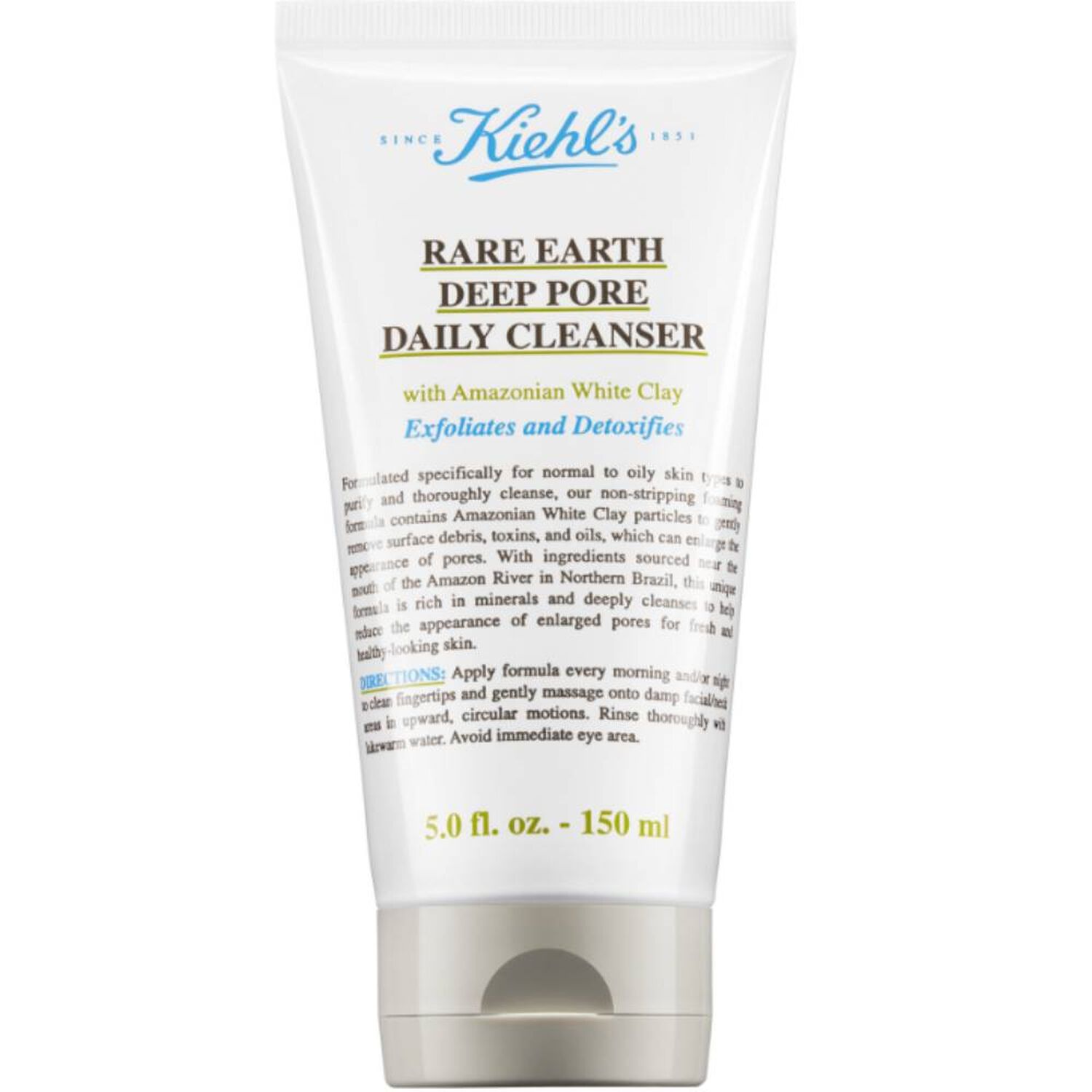 kiehl's Rare Earth Deep Pore Daily Cleanser Nettoyant visage purifiant à l'argile blanche - peaux normales à grasses 150 ml